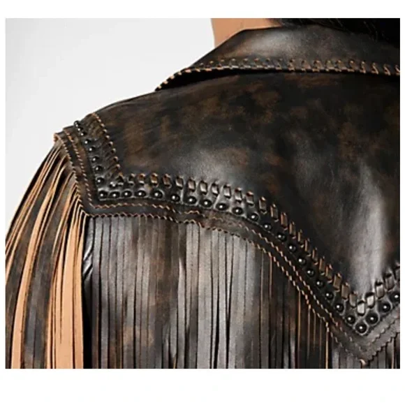 American West by Carolyn Pollack two tone fridge Leather Jacket - Picture 3 of 5